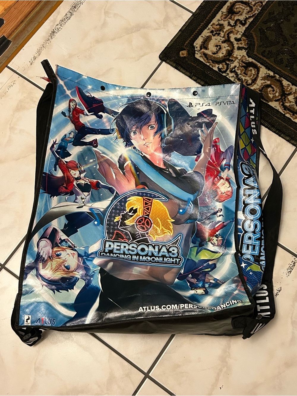 Persona 3 and 5 Dancing in Moonlight Starlight Blue Red Graphic Drawstring Bag